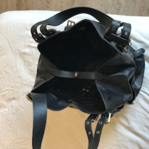 Danier Black Leather Handbag with Trendy Buckles - Picture 4 of 6